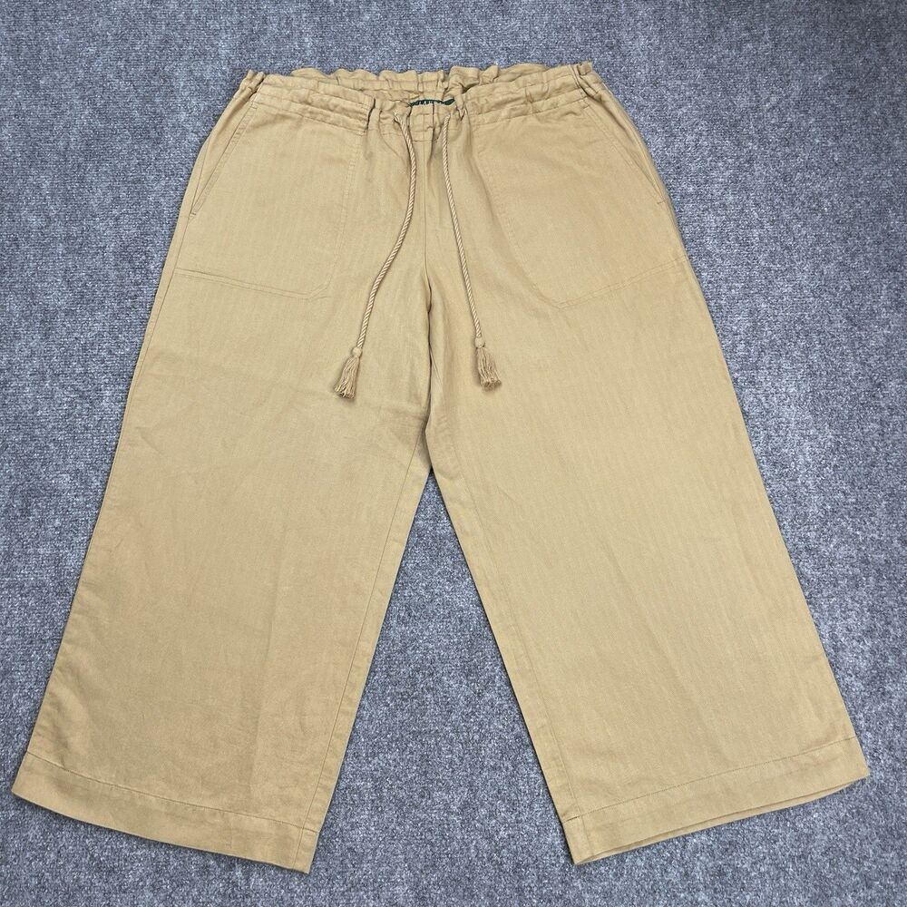 Lauren Ralph Lauren Linen Blend Capri Pants Womens Large Wide Leg Stretch Waist